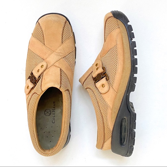 Cole Haan Shoes - Cole Haan tan brown suede fabric buckle detail mules shoes
